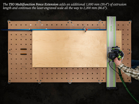 Add an additional 1,000 mm (39.4") of extrusion length and extend the laser-engraved scale all the way to 2,200 mm (86.6")--as shown on this large Bora Centipede 4x8 table.
