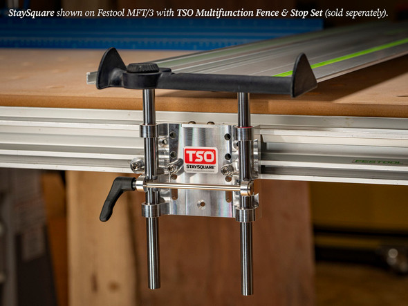 Dual hard chrome-plated rods carry the guide rail on both sides, so StaySquare holds square.