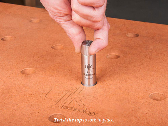 Simply twist the top to lock the dog in place.