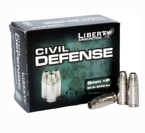 Liberty Ammunition Civil Defense 9mm Luger +P 50 Grain Open Cavity Hollow Point