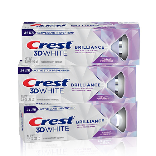 Crest 3DWhite Brilliance Whitening Toothpaste, Vibrant Peppermint, 3-count