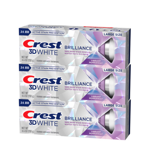 Crest 3DWhite Brilliance Vibrant Peppermint Teeth Whitening Toothpaste, 3-count