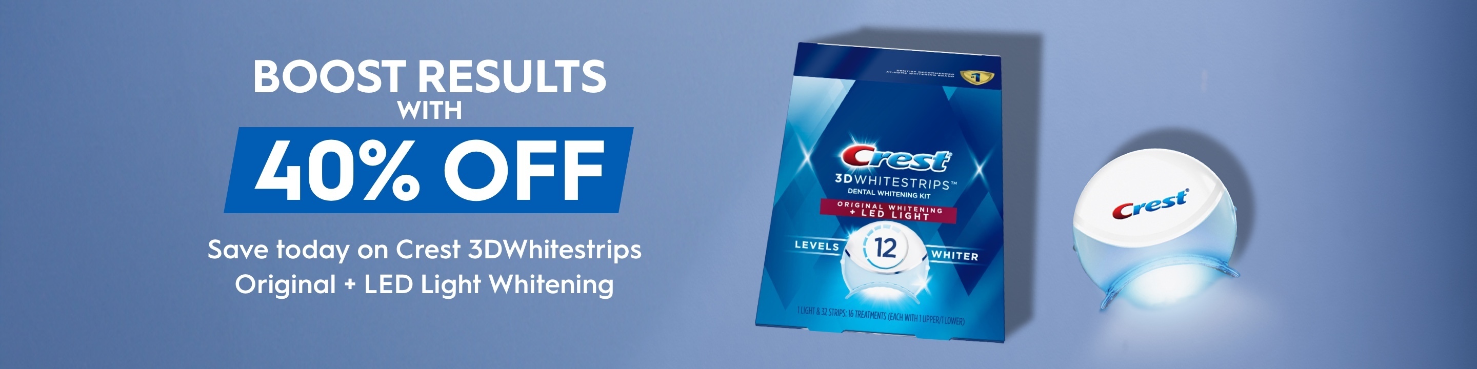 Save today on Crest 3DWhitestrips Original + LED Light Whitening