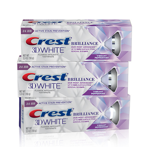 Crest 3D White Brilliance Whitening Vibrant Peppermint Toothpaste, 3 count