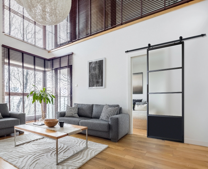 Living Room with Barn Door