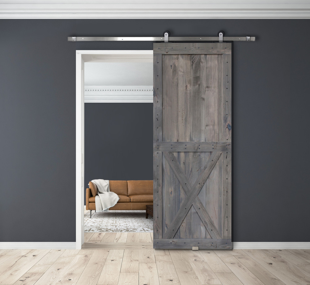 Two Panel X Barnwood Knotty Alder Two Piece Barn Door Barndoorz Com