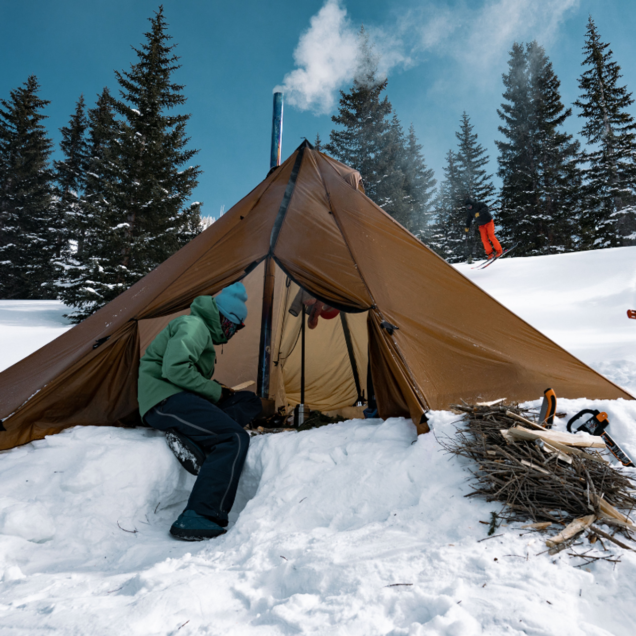 homemade tee pee with stove