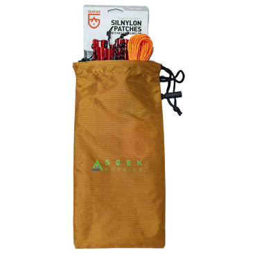 eight MSR stakes, atwood cordage, gear aid silnylon patches