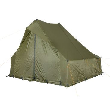 Courthouse tent, full front screen coverage, front peak, dual center poles