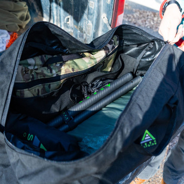 Black Duffle Bag with Camping Gear