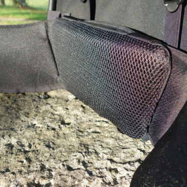Lumbar pad installed in captured belt mode on a pack