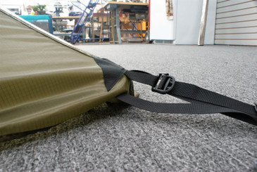 gatekeeper strap used as stake point to raise the tent canopy off the ground for ventilation 