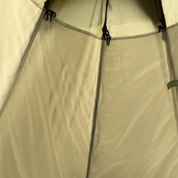 liner installed inside tipi tent to prevent condensation drips from falling on people and gear