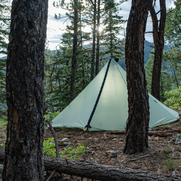 Cimarron light tent pitched off the ground to allow ventilation under the sod skirt