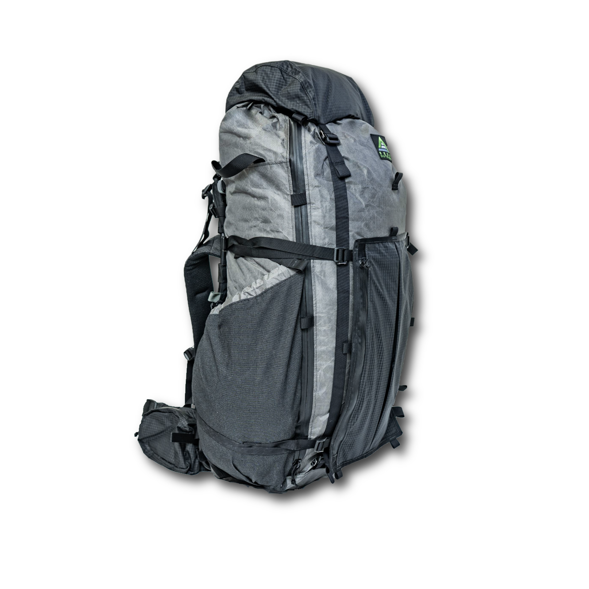 Seek Outside Goshawk 6300 with Top Lid installed, rolltop closure covered, extra organization capacity, UltraGrid fabric lid matching packbag 