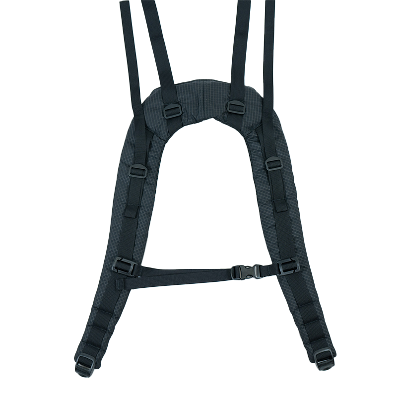 backpack shoulder harness by itself on a white background