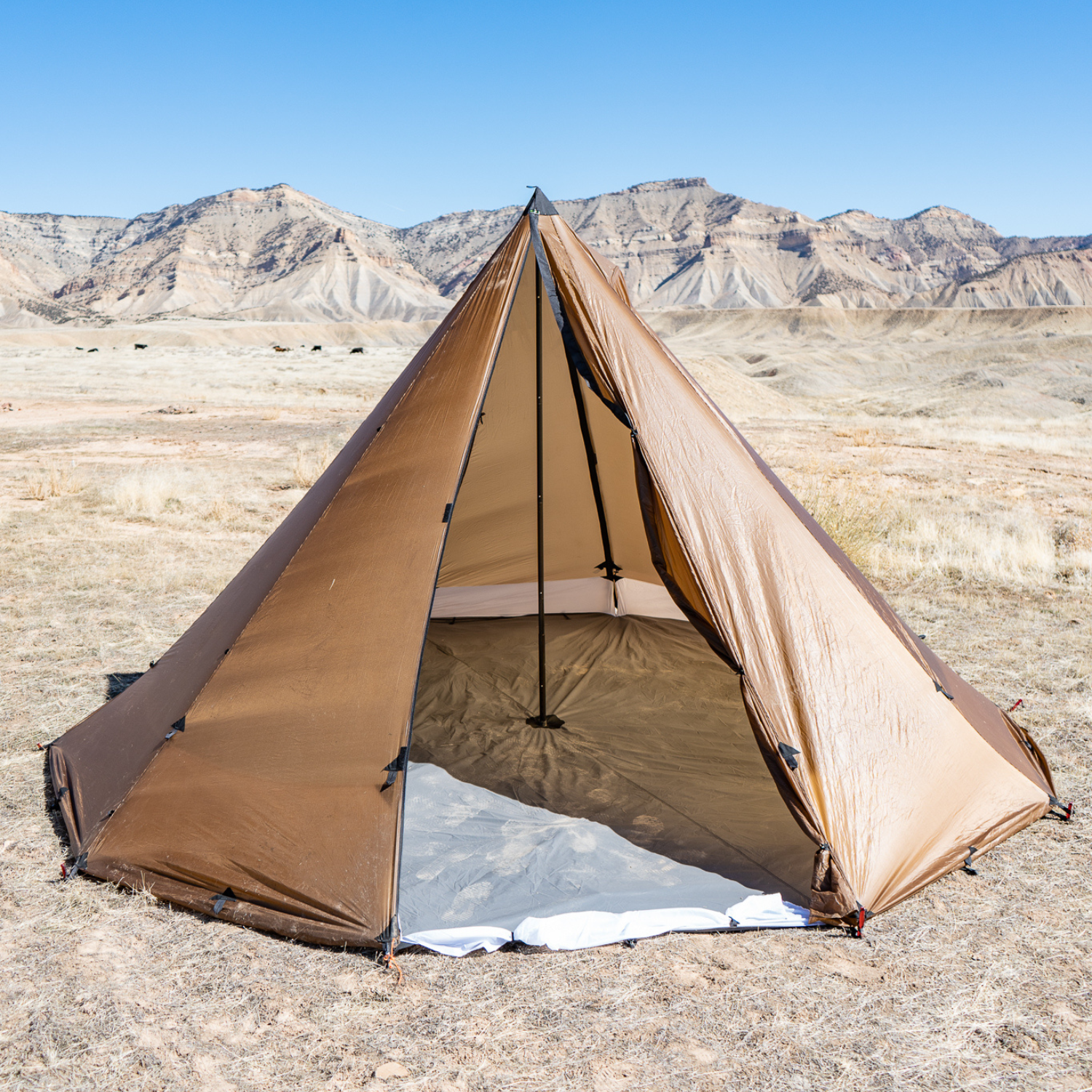 6 Person Floor Liner installed inside empty tipi, full floor coverage, 2 lb 14 oz, 40D ripstop nylon floor with 4000mm waterproof rating