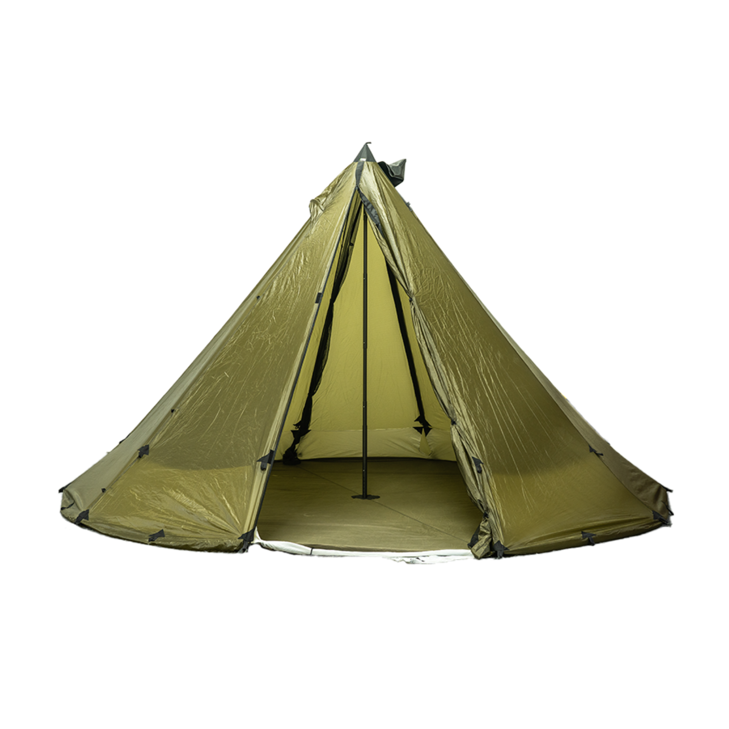Empty tipi interior with 6-person floor liner, 14-foot diameter, 40D PU coated floor
