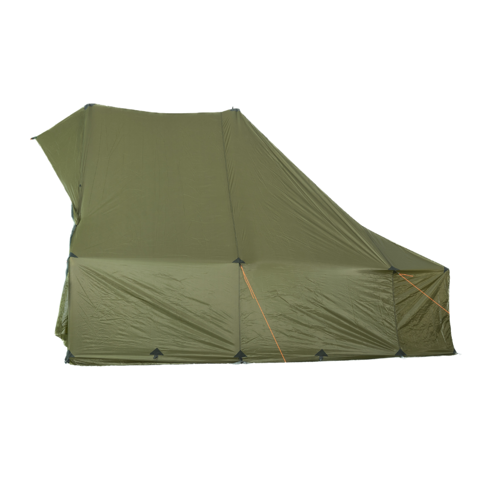 side view of a courthouse tent on a white background