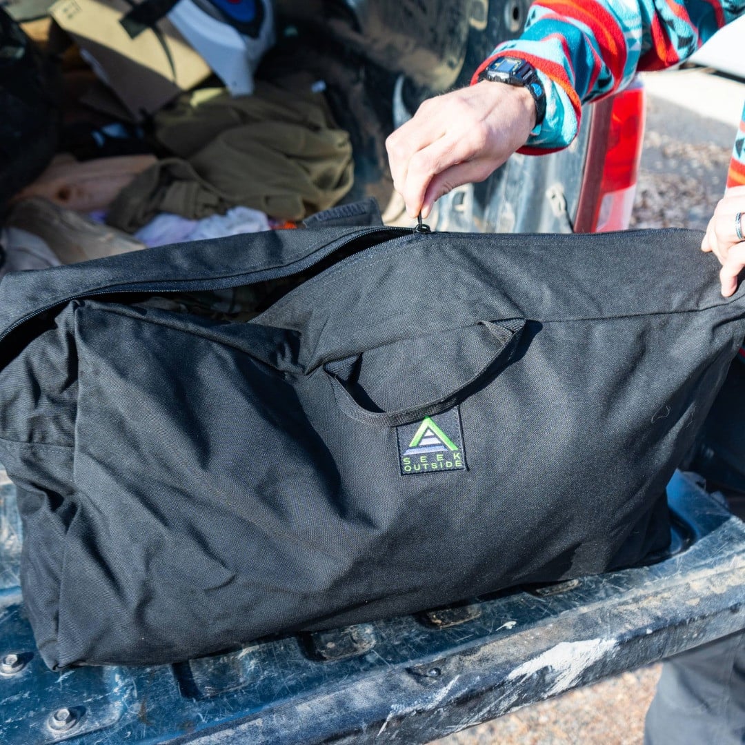 Black Duffle Bag with Camping Gear and stove bag