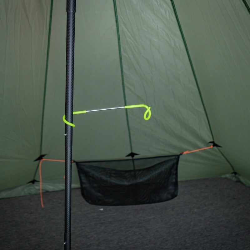 pole drying hook and tipi drying bag in tent