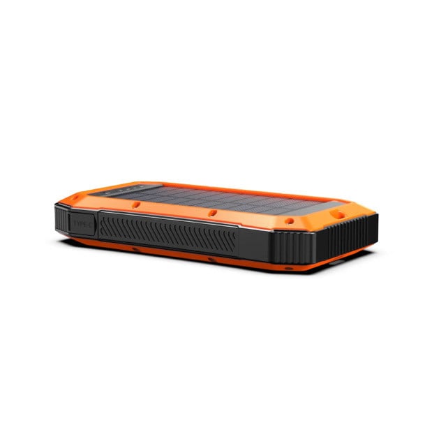 orange and black last light power bank stock image on a white background