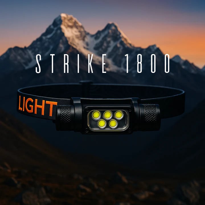 Last Light Head Lamp turned off with Mountain back round and sun set