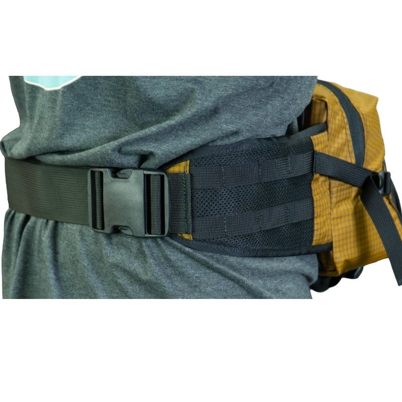 mesa hip pack coyote color showing the new and improved 2 inch wide hipbelt