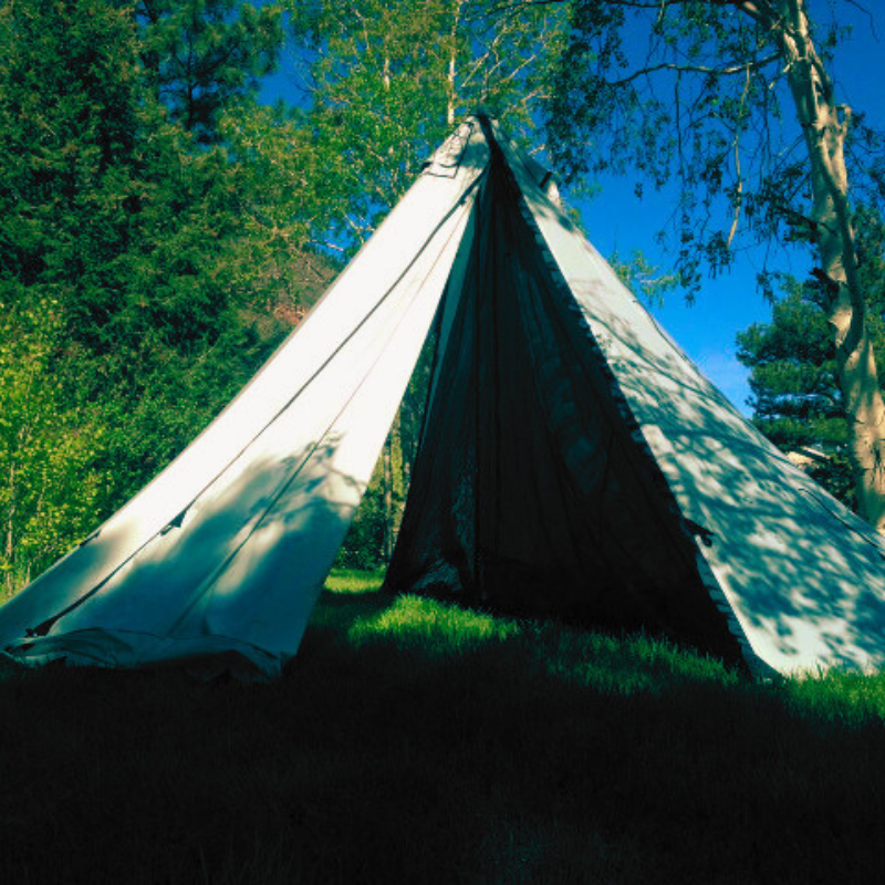 sleeping bags and gear organized inside half nest, 4-inch bathtub sidewalls keeping sleeping gear off ground