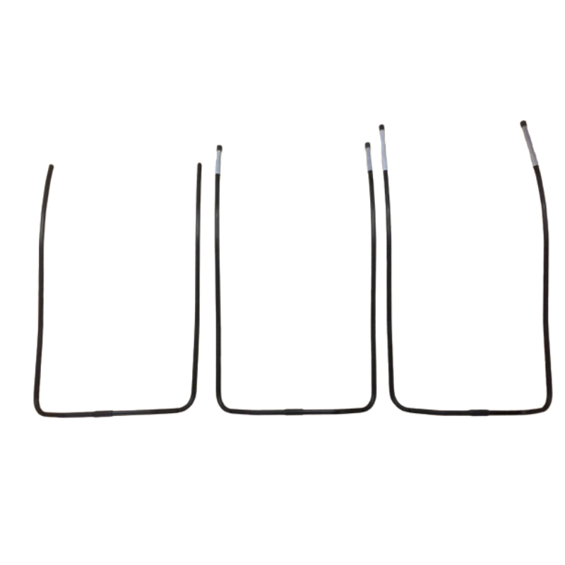 24-inch standard pack frame next to a 26-inch frame with 2-inch extensions and a 28-inch frame with 4-inch extensions, showing the vertical lift difference for heavy loads