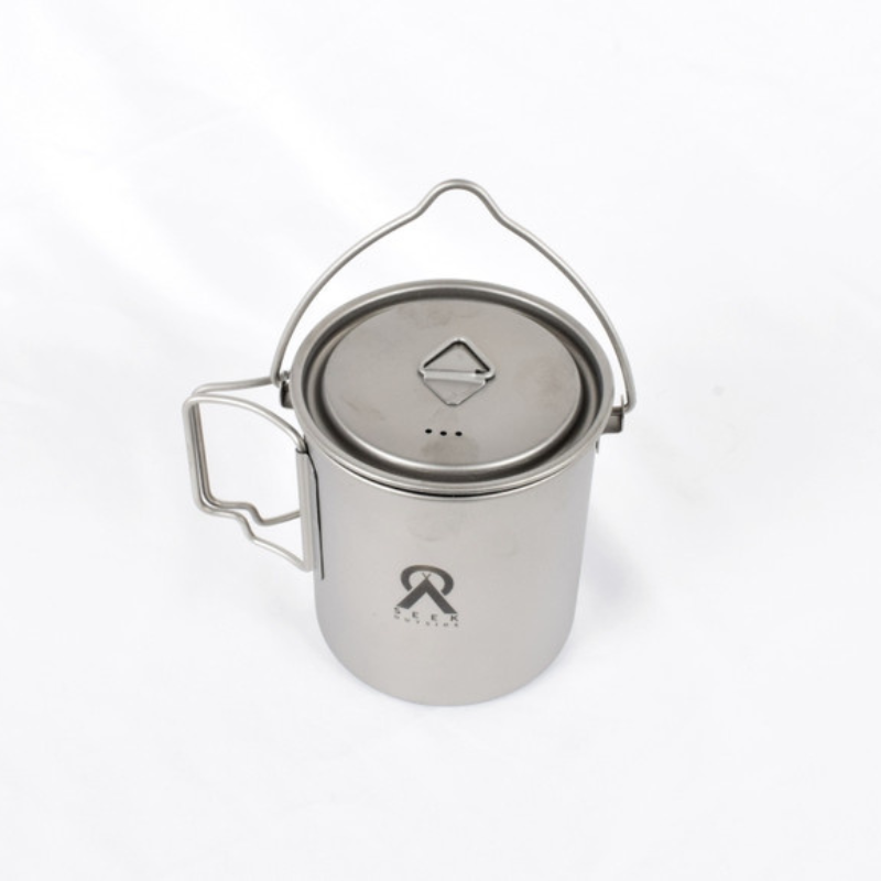 Seek Outside mug with wire bail handle for hanging over campfire