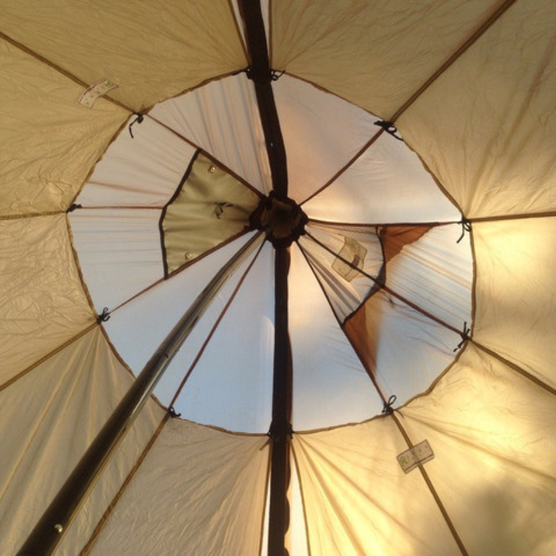 two half liners attached to interior of tent with line locks to create a full liner