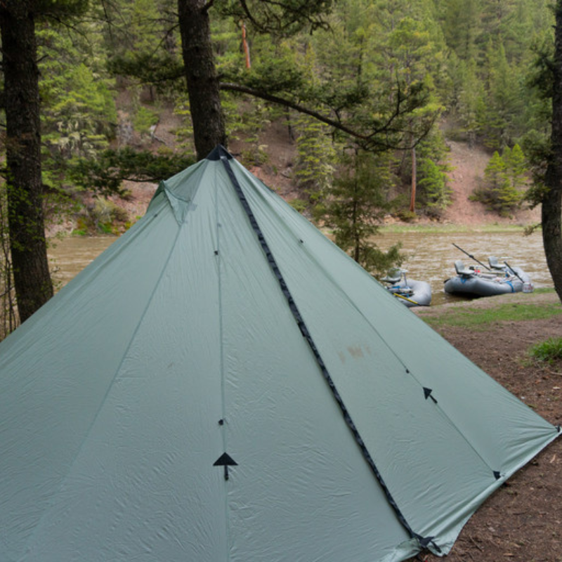 redcliff light tent with reinforced guy out points on a riverside campsite