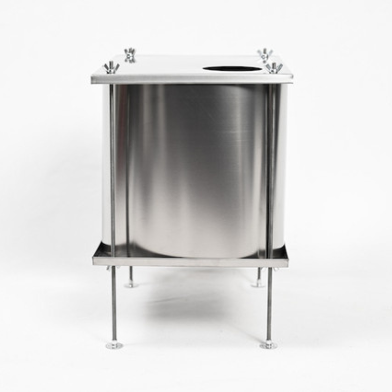Seek Outside U-Turn ultralight stove back view showing titanium foil panel and leg attachment points