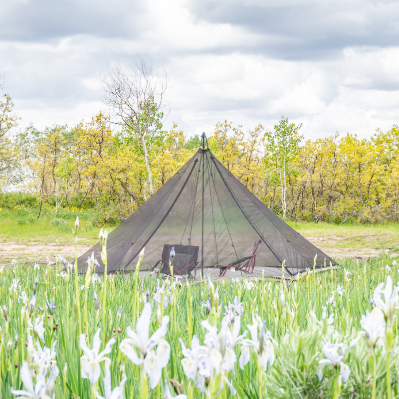 Redcliff full nests in a grassy meadow, providing full screened in protection and a full bathtub floor