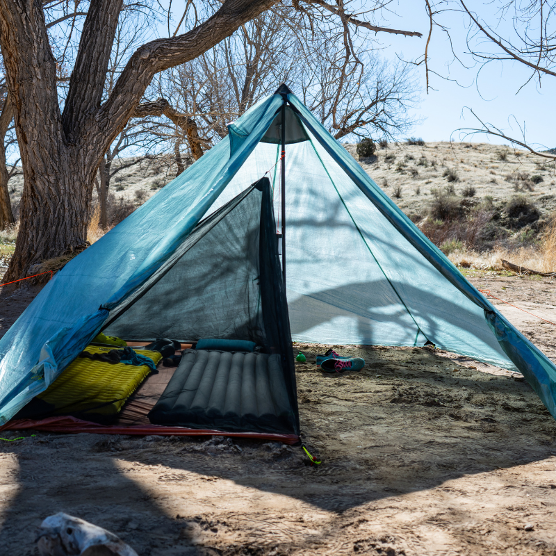 Cimarron DCF with sleeping gear for two inside the half nest