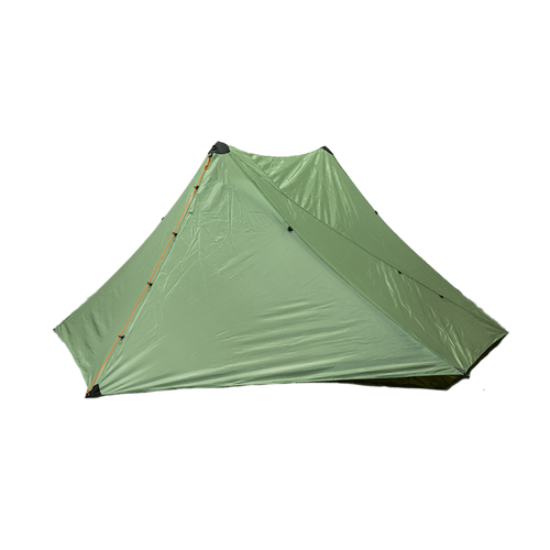 sunlight 2p trekking pole tent lifestyle photo. Zipperless entry with built in floor and bug netting