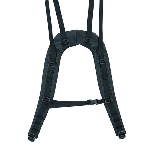 backpack shoulder harness by itself on a white background