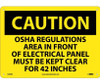 Caution: Osha Regulations Area In Front Of Electrical Panel Must Be Kept Clear For 42 Inches - 10X14 - Rigid Plastic - C569RB