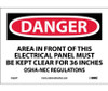 Danger: Area In Front Of This Electrical Panel - 7X10 - PS Vinyl - D225P