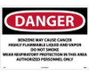 Danger: Benzene May Cause Cancer  Area Authorized Personnel Only - 20 X 28 - .040 Alum - D27AD