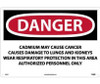 Danger: Cadmium May Cause Cancer Wear Respiratory Protection In This Area Authorized Personnel Only - 14 X 20 - PS Vinyl - D28PC
