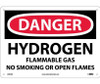 Danger: Hydrogen Flammable Gas No Smoking Or Open - 10X14 - .040 Alum - D294AB