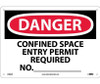 Danger: Confined Space Entry Permit Required No. - 10X14 - .040 Alum - D488AB