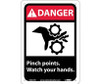 Danger Pinch Points Watch Your Hands (W/Graphic) 10X7 Rigid Plastic