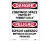 Danger: Confined Space Enter By Permit (Bilingual) - 14X10 - Rigid Plastic - ESD162RB