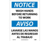 Notice: Wash Hands Before Returning To Work - Bilingual - 14X10 - PS Vinyl - ESN371PB