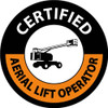 Hard Hat Label - Certified Aerial Lift Operator - 2" Dia - Reflective PS Vinyl - Pack of 25 - HH126R