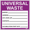Self-Laminating Labels - Universal Waste In Purple - 6X6 - PS Vinyl - Pack of 25 - HW30SL25
