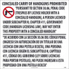 24X24 - Texas Concealed Handgun Prohibited Sign - Clear Vinyl - M460V